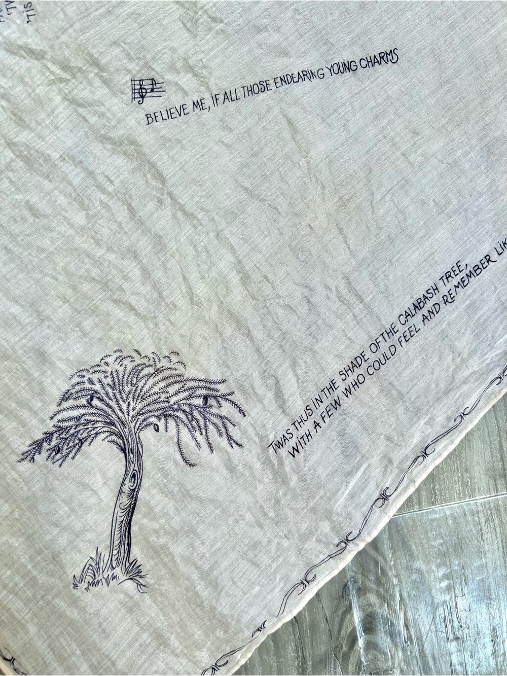 RARE Bermuda Propical Vintage Beige Cotton Scarf with Brown Printed Illustration - Picture 5 of 9